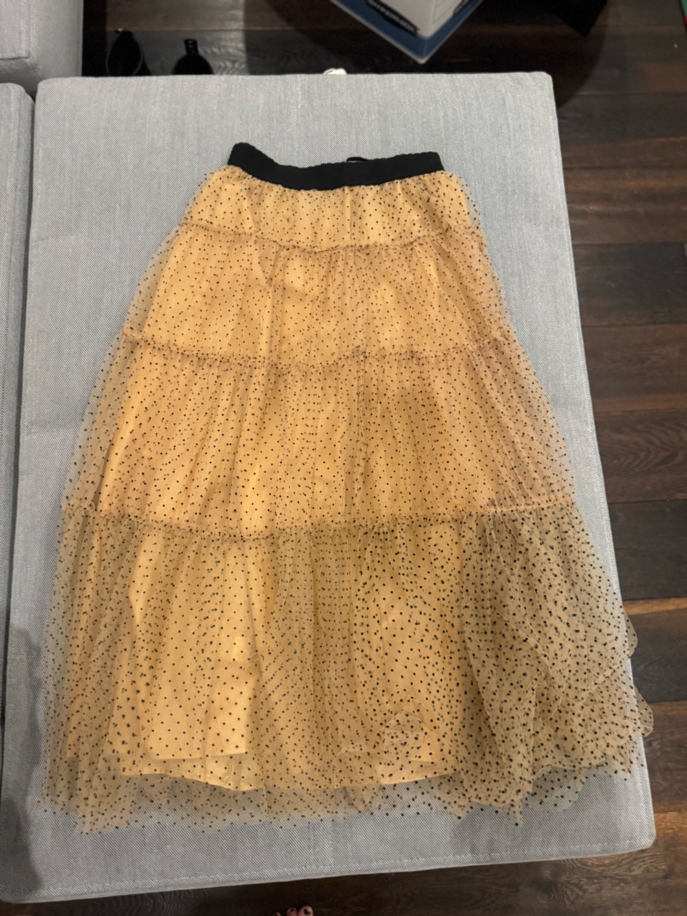 Polka Dot Tiered Midi Skirt in Mustard